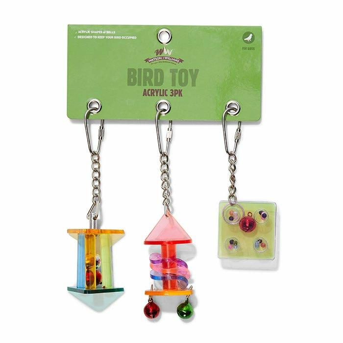 Acrylic Bird Toy With Bells Multi Colour 3Pk Bird