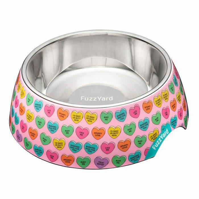 Candy Hearts Melamine Easy Feeder Dog Bowl Pink Dog