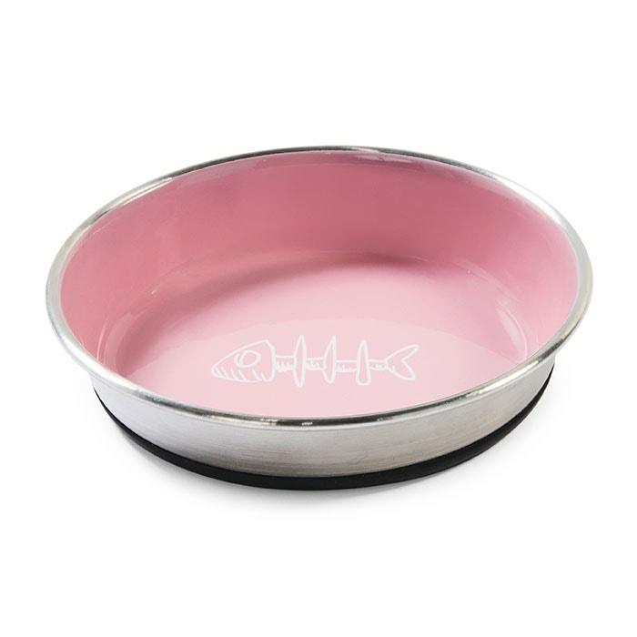 Cat Enamel Fish Bone Bowl Pink Cat