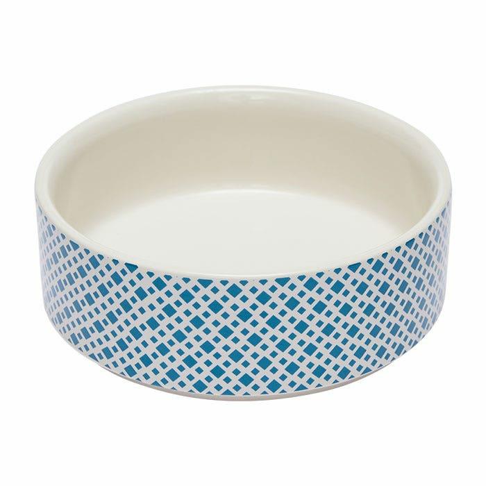 Ceramic Diamond Printed Pet Bowl Teal Dog