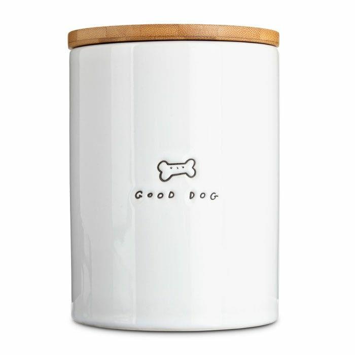 Ceramic Good Dog Bone Dog Treat Jar White Dog