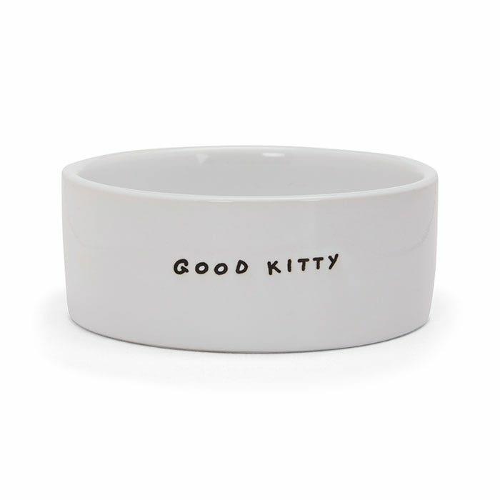 Ceramic Good Kitty Fish Cat Bowl White Cat