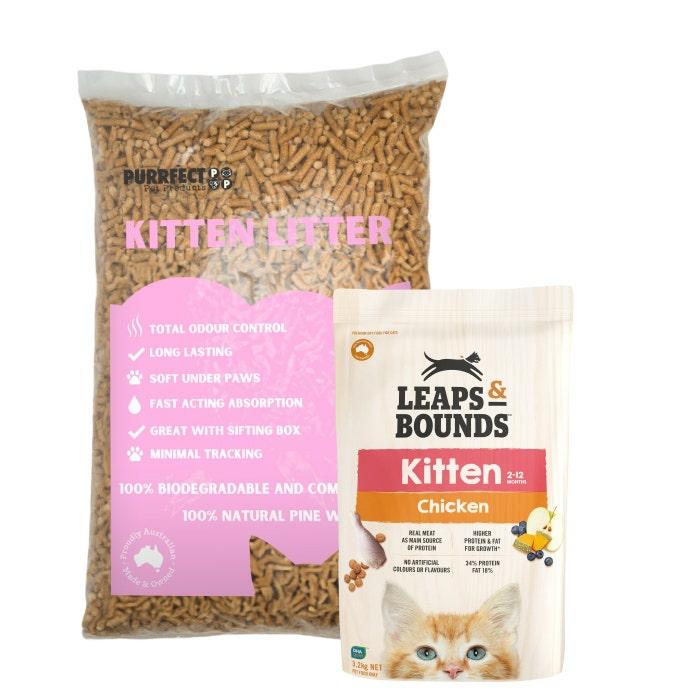 Chicken Kitten Food 3.2Kg & Purrfect Pet Pine Kitten Litter 7Kg Cat