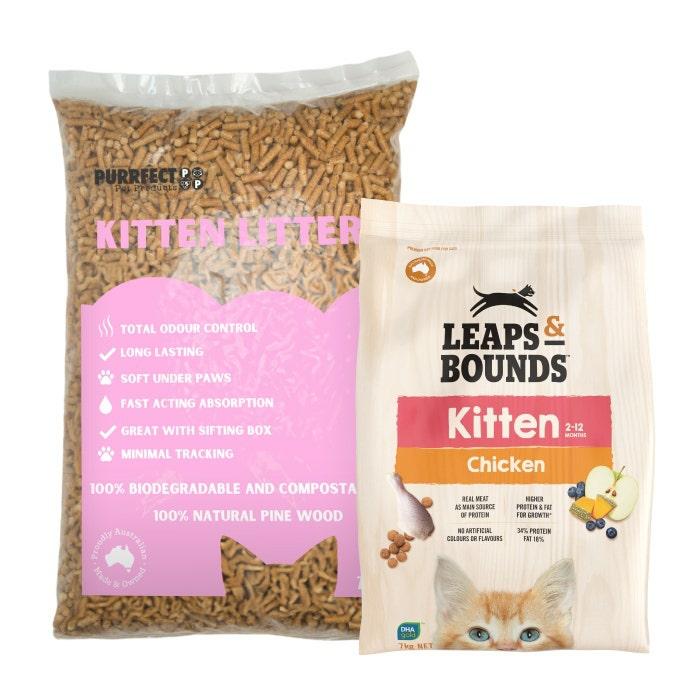 Chicken Kitten Food 7Kg & Purrfect Pet Pine Kitten Litter 7Kg Cat