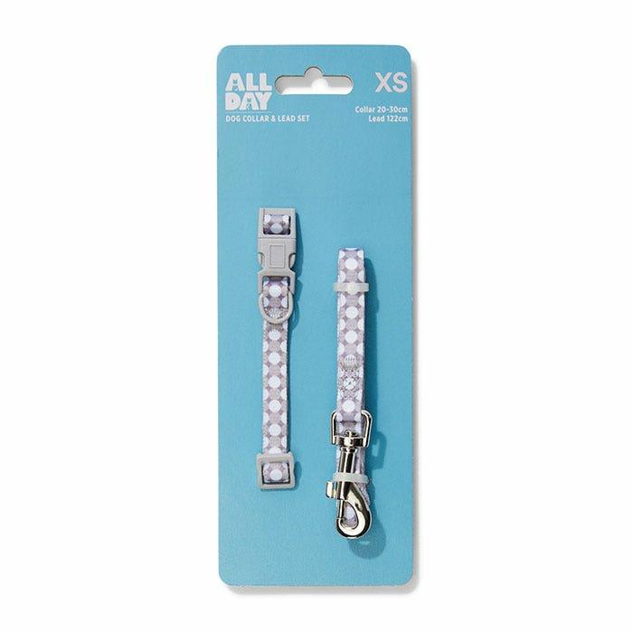 Dot S Dog Collar & Lead Set Grey Xsmall Dog