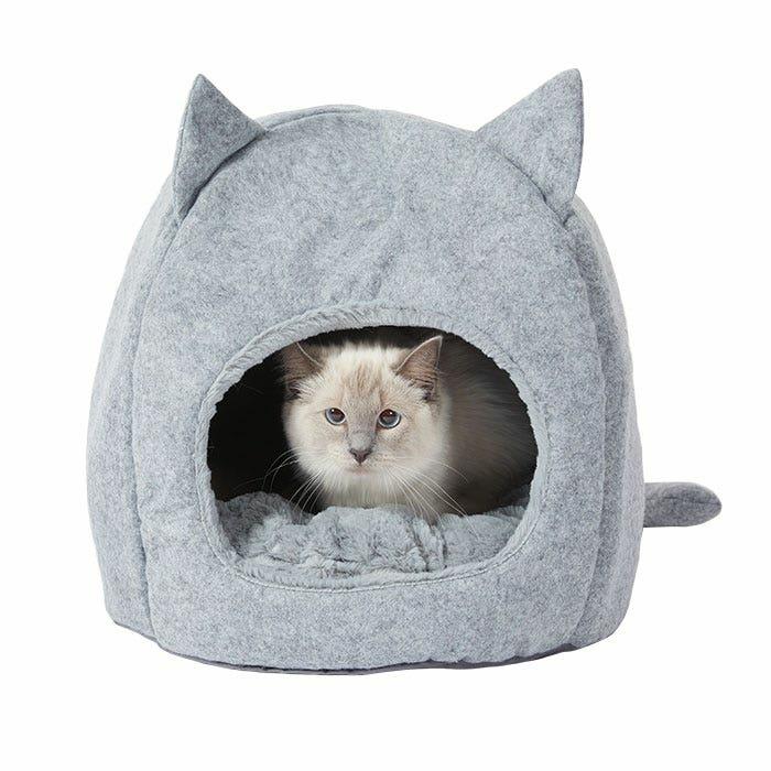 Felt Cat Igloo With Ears Grey 40X40Cm Cat