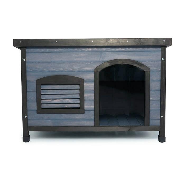 Flat Roof Timber Dog Kennel Grey Dog