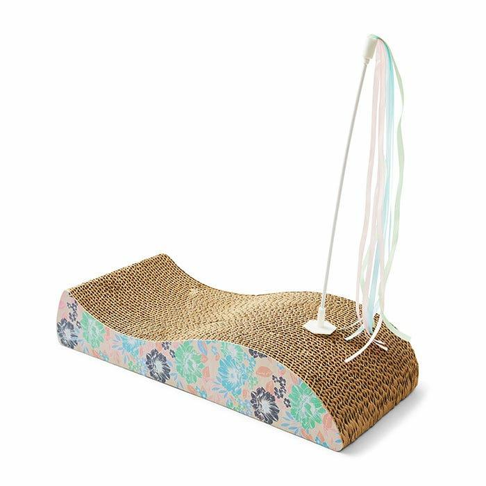 Floral Curve Cardboard Cat Scratcher W/Teaser Mint Cat