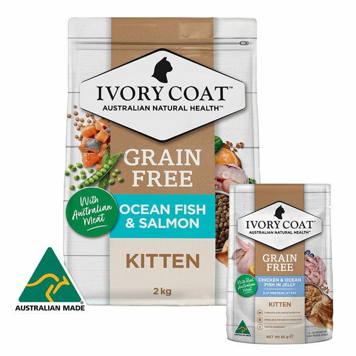 Grain Free Ocean Fish & Salmon Kitten Food 2Kg & Pouch 85Gx12 Cat