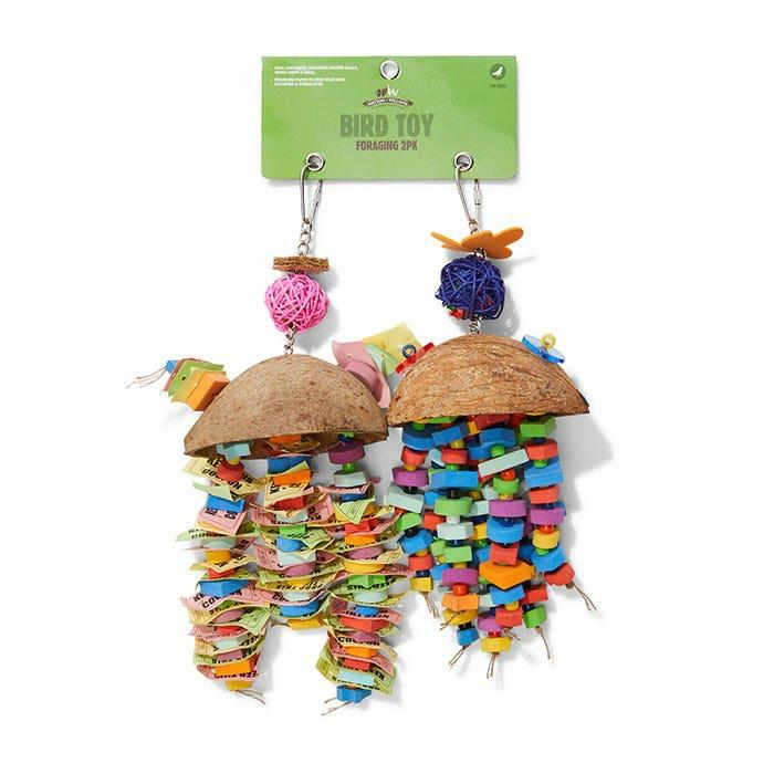 Half Coconus With Paper Bird Toy Multi 2Pk Bird