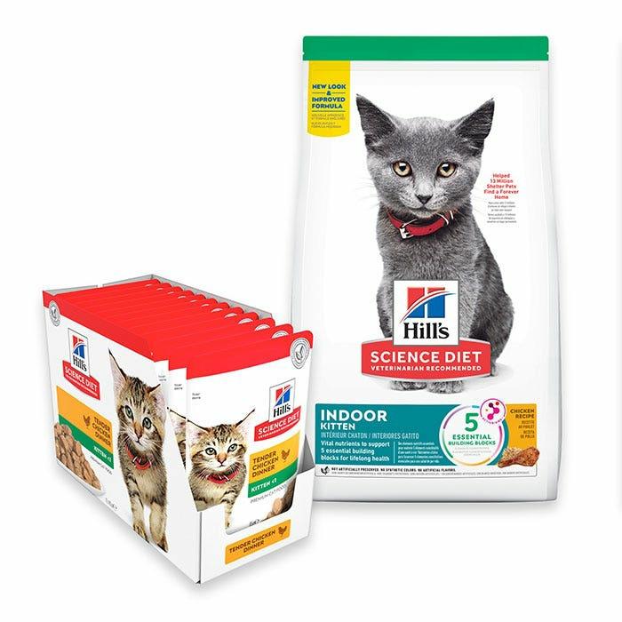 Hill’s Science Diet Kitten Indoor Dry Food 3.17Kg & Kitten Chicken Wet Cat Food 85G X 12 Cat