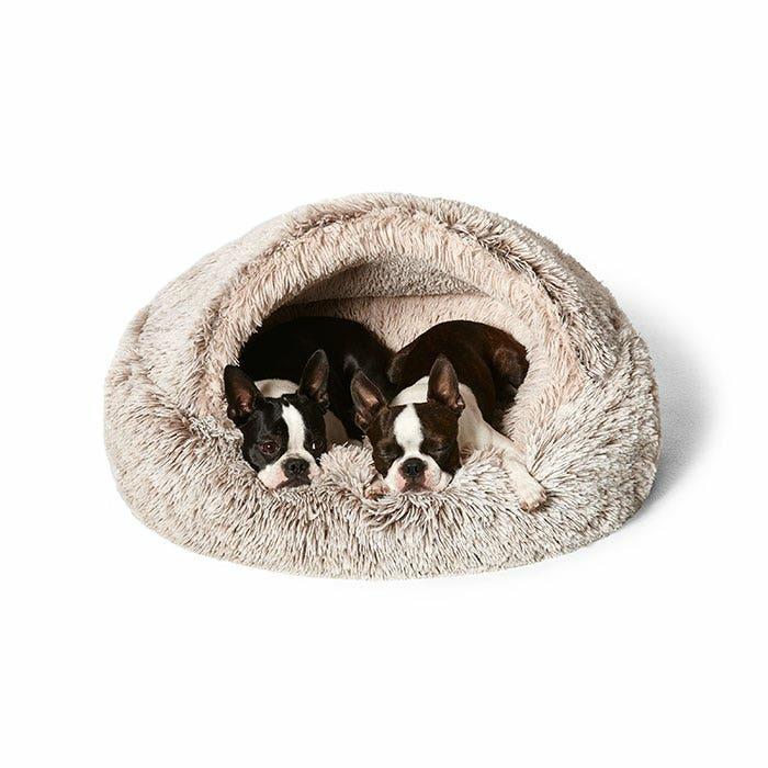 Hooded Cuddler Dog Basket Brown Dog