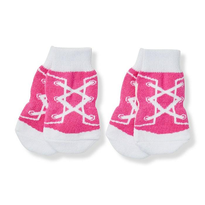 Lace Up Faux Shoe Dog Socks Pink Dog