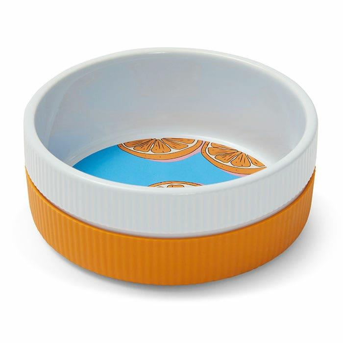 Life Orange You Glad Ceramic & Silicone Pet Bowl M Dog