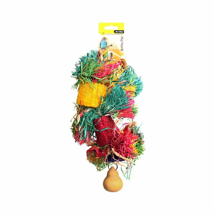 Loofa With Raffia Wooden Beads Gourd Bird Toy 30Cm Bird