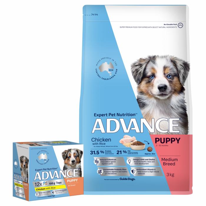 Medium Breed Bundle | Chicken Puppy Food 3Kg & Chicken Wet Puppy Food 100G X 12 Dog