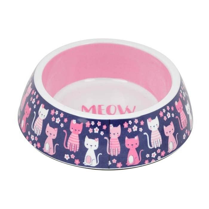 Melamine Flowers Meow Cat Bowl Pink Cat