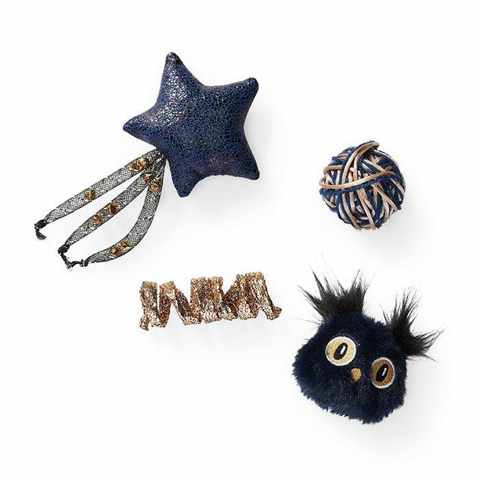 Night Creatures Owl & Star Cat Toy Navy Gold 4 Pack Cat