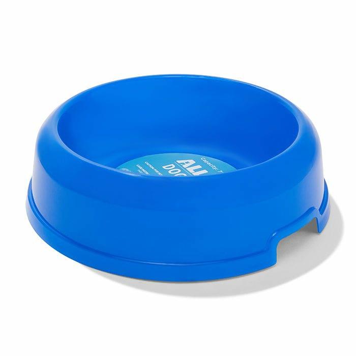 Plastic Round Single Dog Bowl Blue Dog