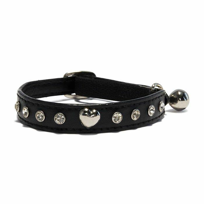 Rhinestone Heart Cat Collar Black Cat