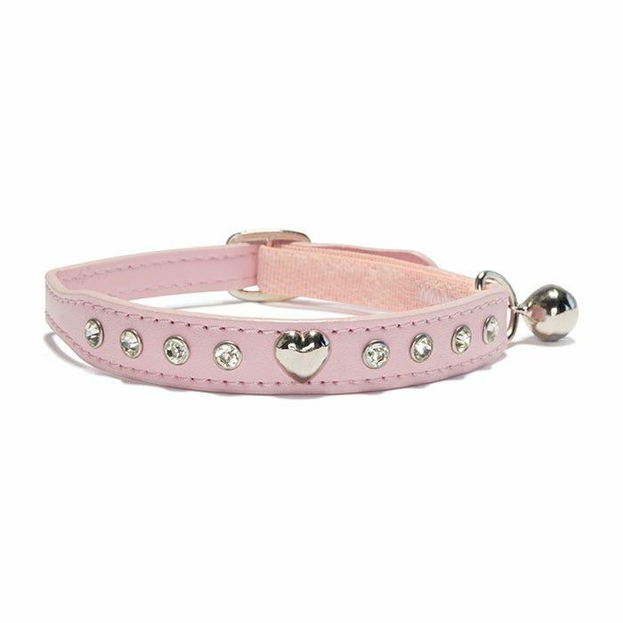 Rhinestone Heart Cat Collar Pink Cat