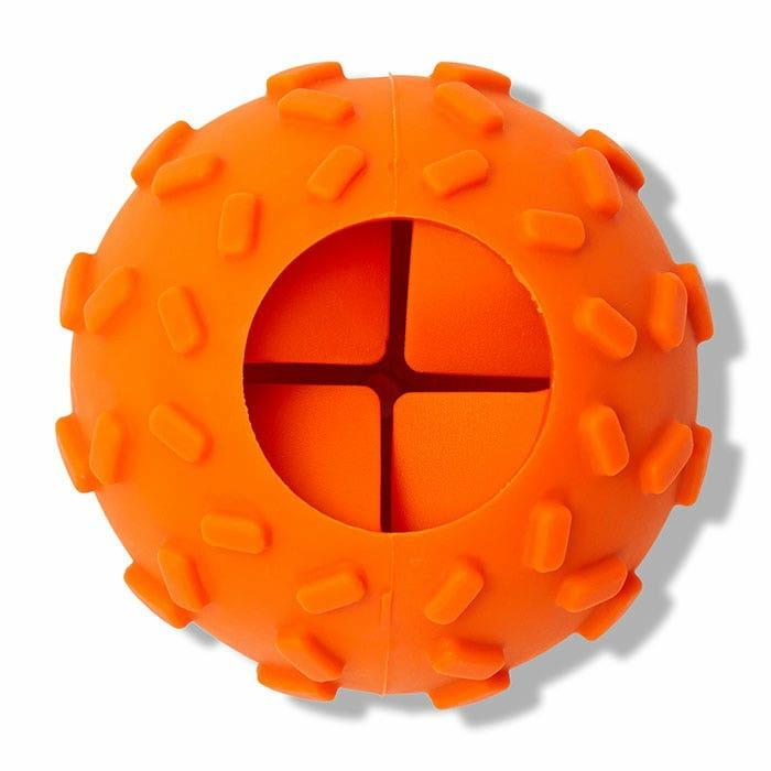 Rubber Treat Dispenser Ball Dog Toy Orange Dog