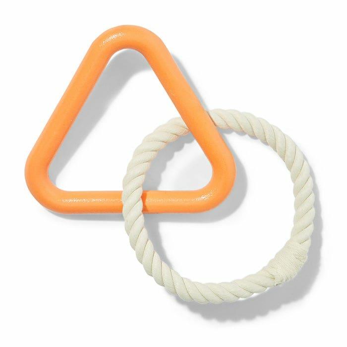 Rubber Triangle & Rope Tug Dog Toy Orange Dog