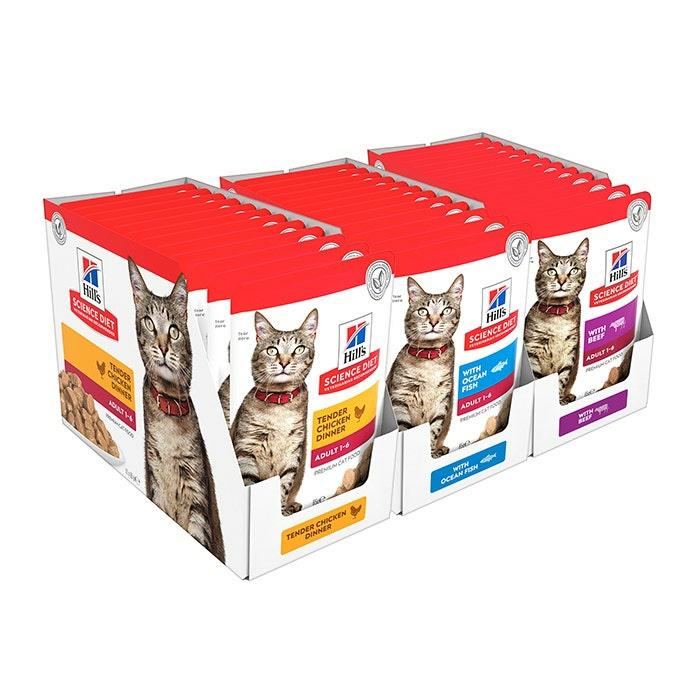 Science Diet Beef Optimal Care Adult Cat Pouch 85Gx12 & Chicken 85Gx12 & Ocean Fish 85Gx12 Cat