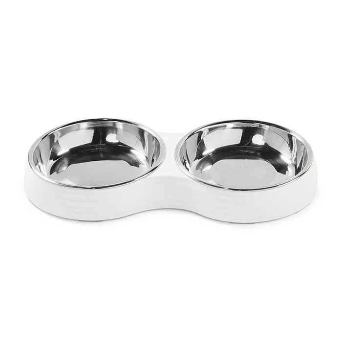 Stainless Steel Ripple Pet Double Diner White Xs Cat