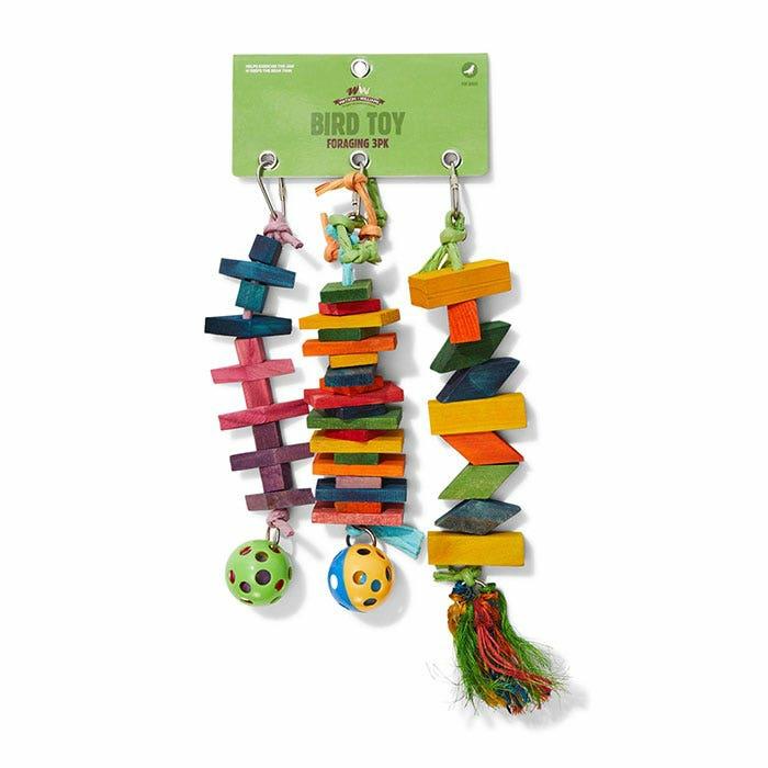 Wood Chips With Ball & Bell Bird Toy Multi 3Pk Bird