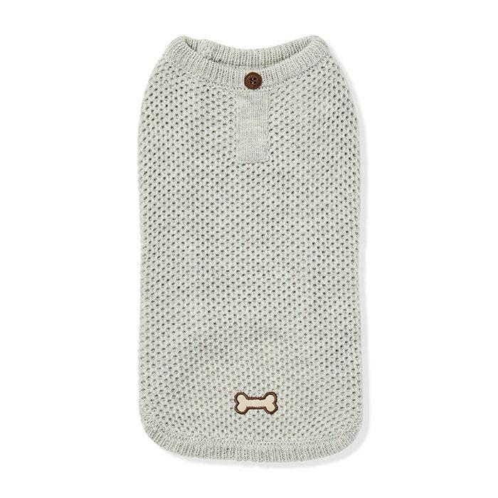 Waffle Henley Dog Knit Grey Dog